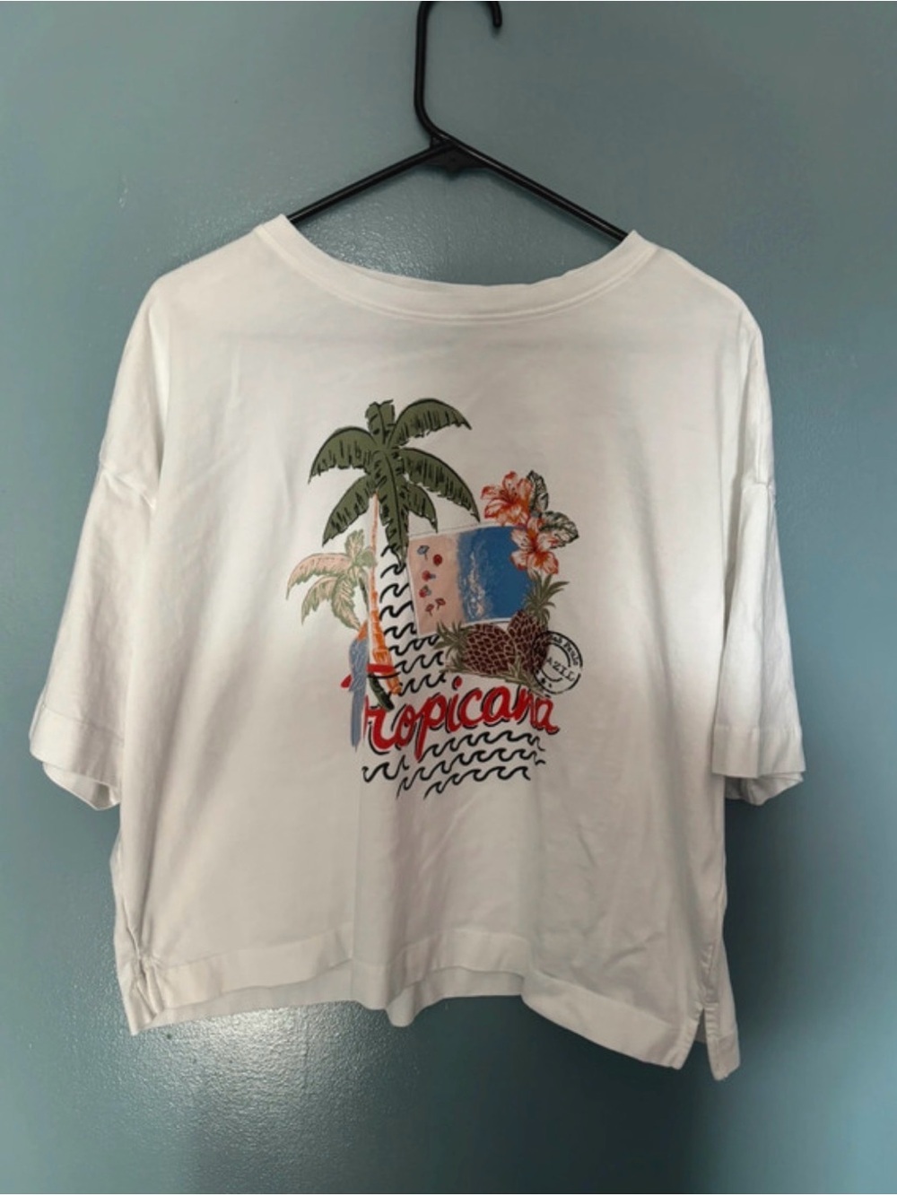LOFT White Tropicana Graphic Tee with Palm Print
